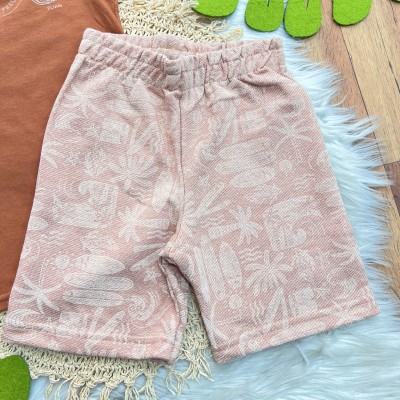 Conj. Camiseta Feel the Waves e Bermuda em Linho - Marrom